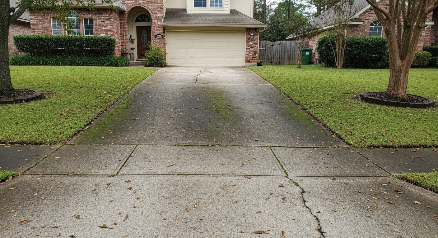 A dirty, stained driveway hurting a Vancouver home's curb appeal
