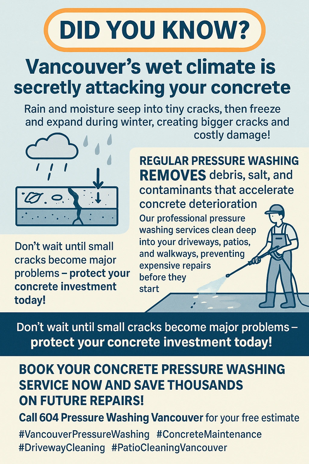 Infographic summary showing how to prevent concrete cracking in Vancouver homes.