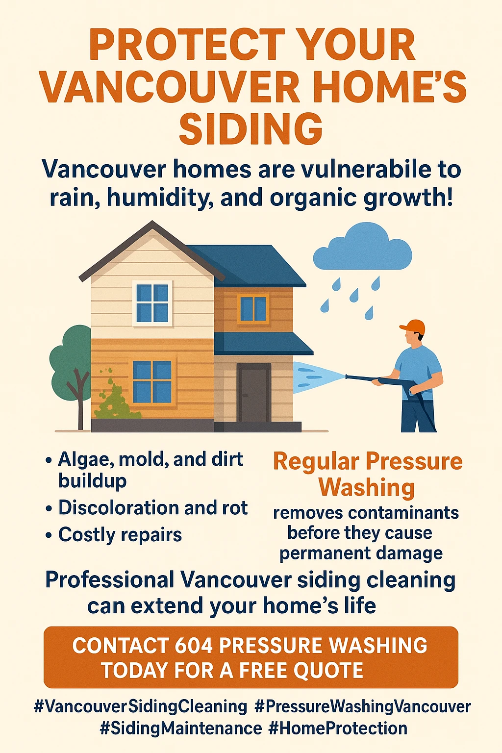 Infographic summarizing key takeaways about pressure washing siding in Vancouver.