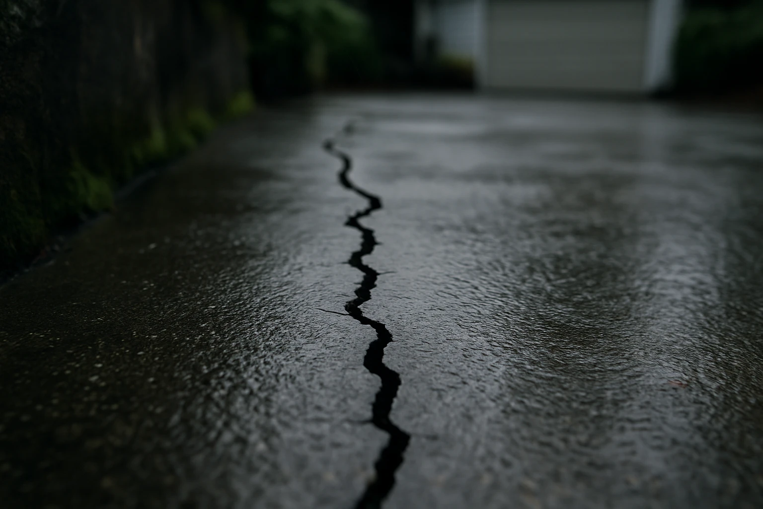 A crack in a concrete driveway in Vancouver.