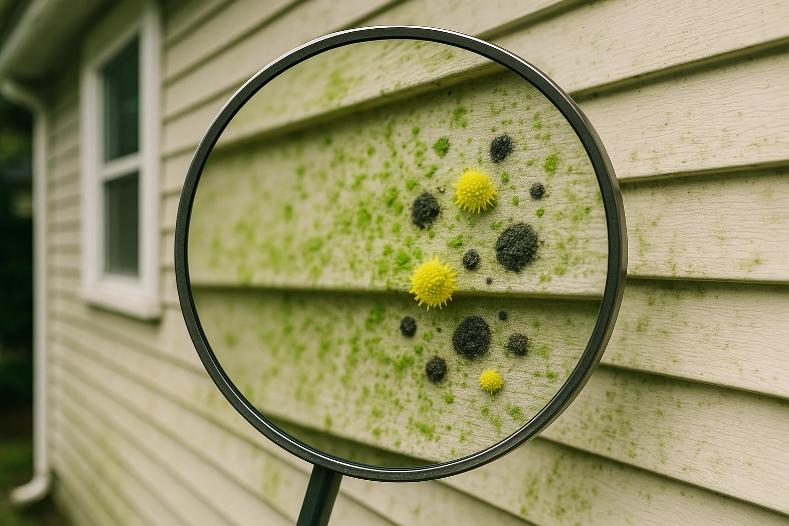 Close-up of Vancouver home siding showing buildup of hidden allergens like mold and mildew.