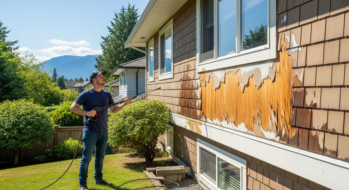 Vancouver home with siding damaged by a pressure washing mistake