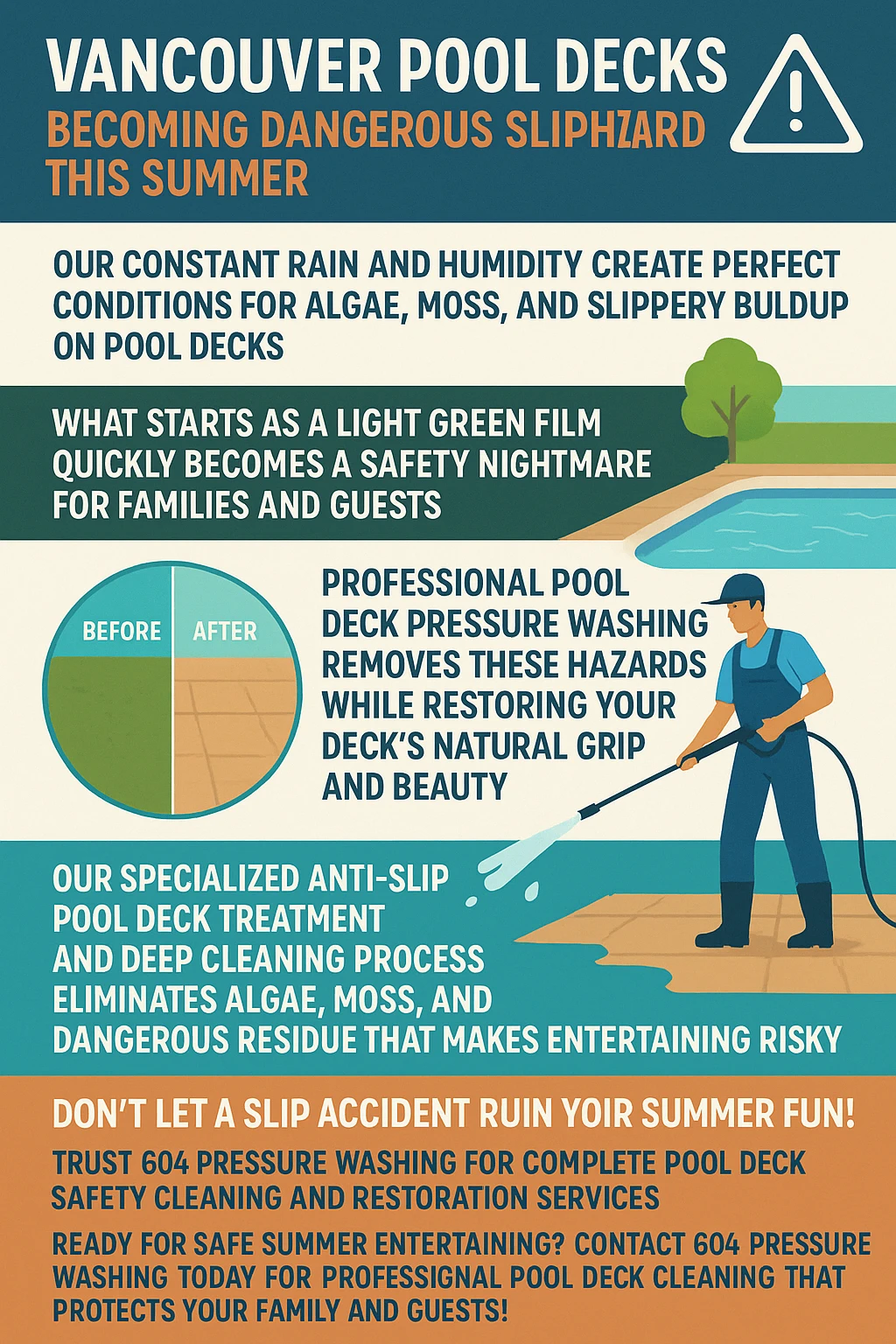 Infographic detailing the key benefits of professional pool deck cleaning in Vancouver.