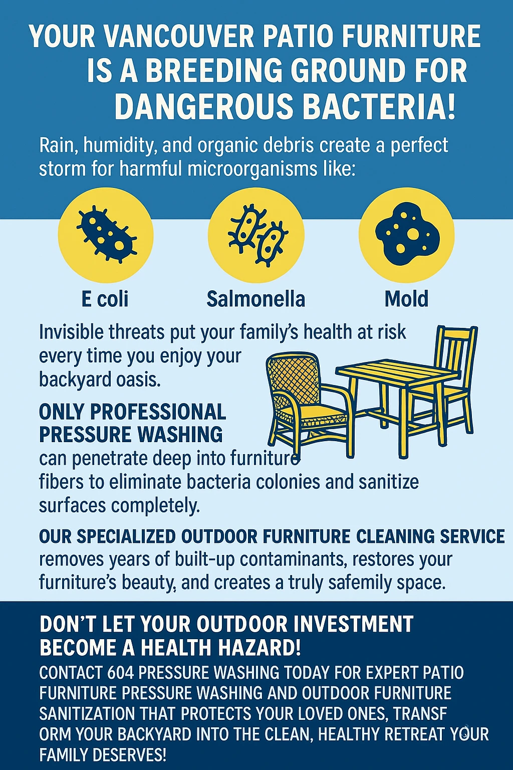 Infographic with key facts about outdoor furniture cleaning in Vancouver.