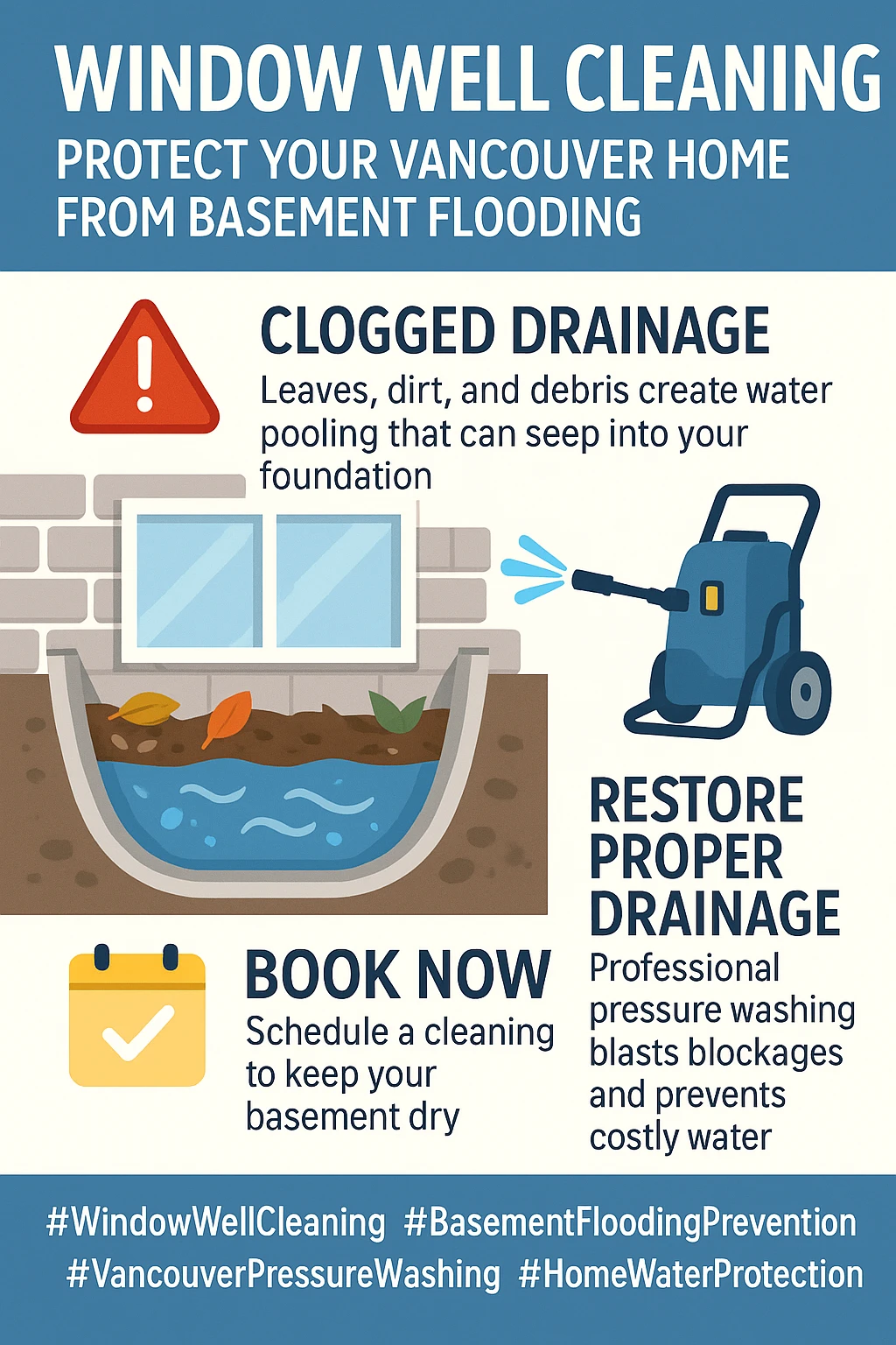 Infographic with key statistics for window well cleaning in Vancouver