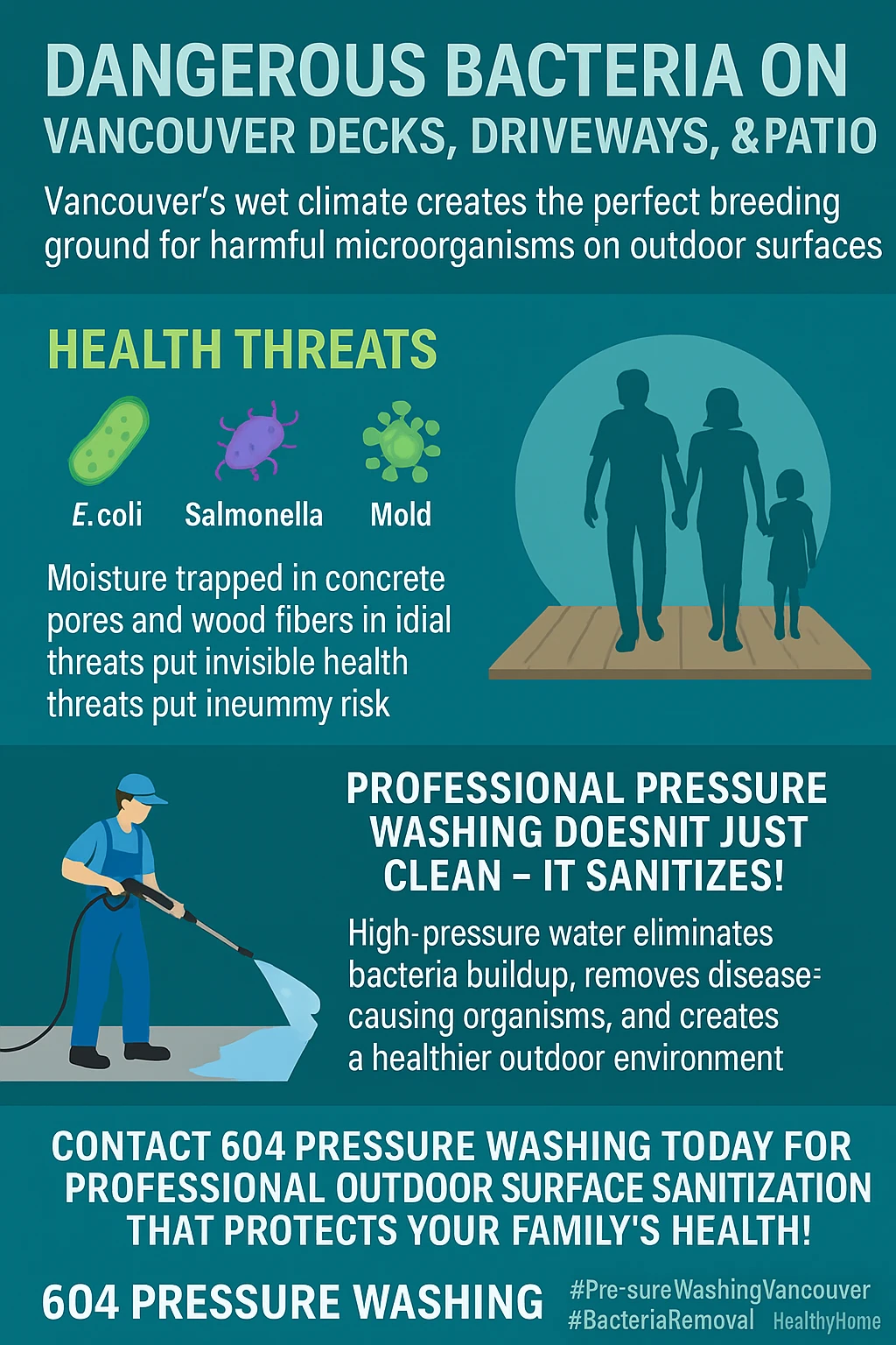 Infographic summarizing the key takeaways about removing bacteria with pressure washing in Vancouver.