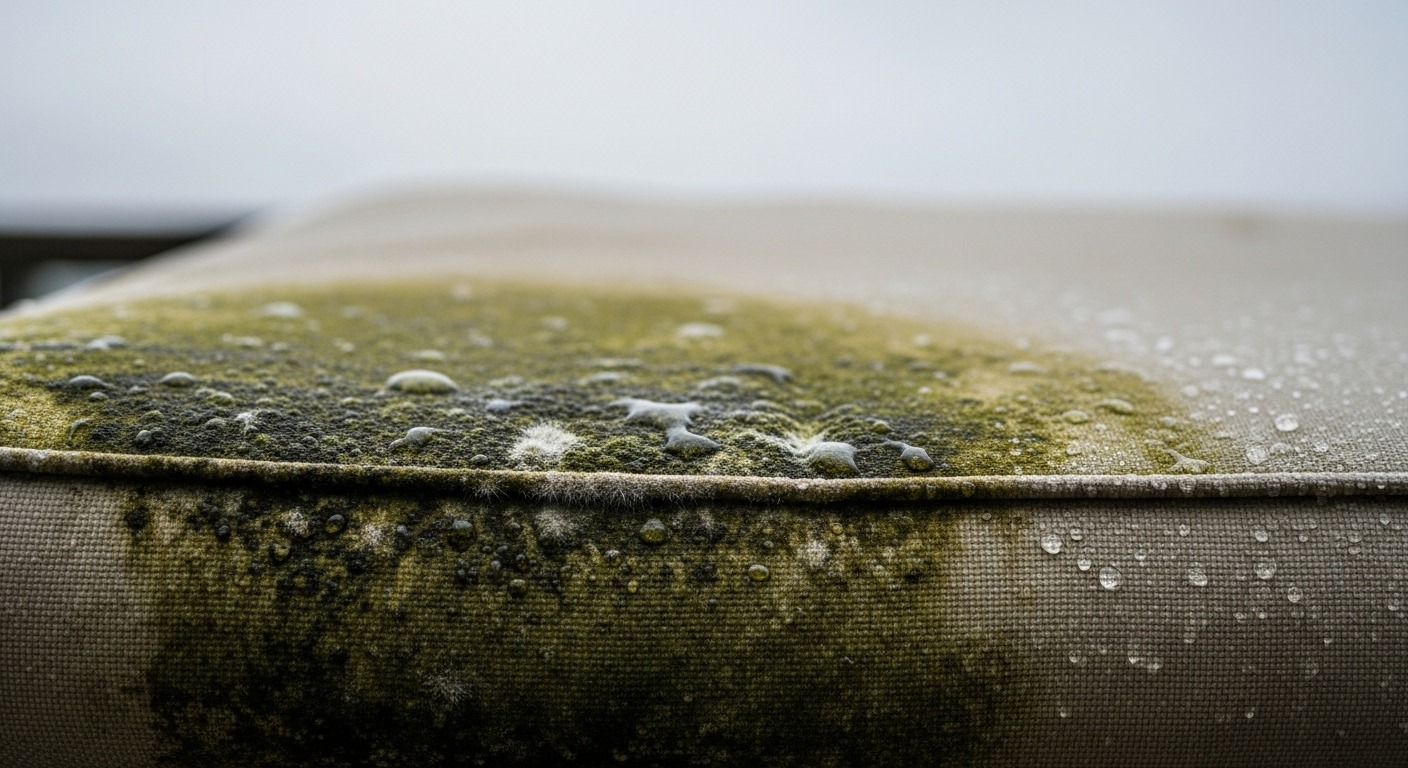Mold growing on wet patio furniture due to high humidity.