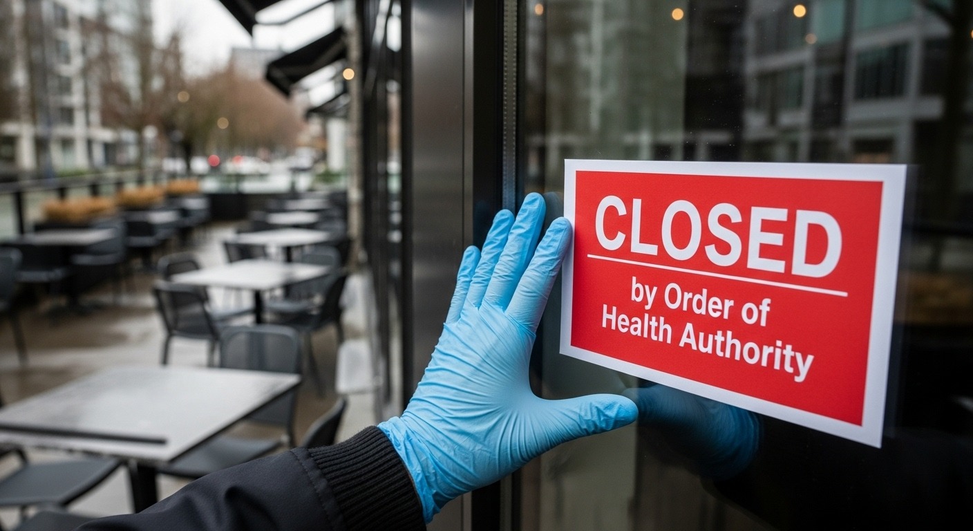 Vancouver restaurant patio with a health closure notice