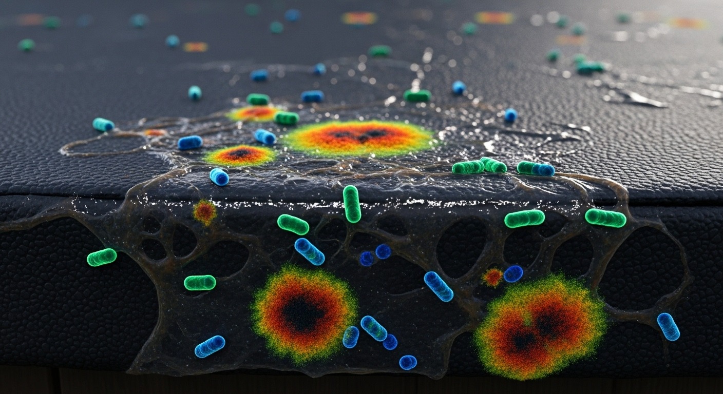 Microscopic view of bacteria on a hot tub cover surface