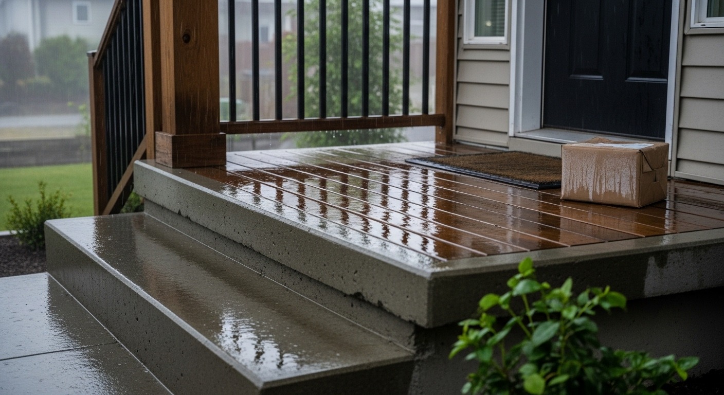 Rainy Vancouver porch illustrating ideal conditions for bacterial growth.