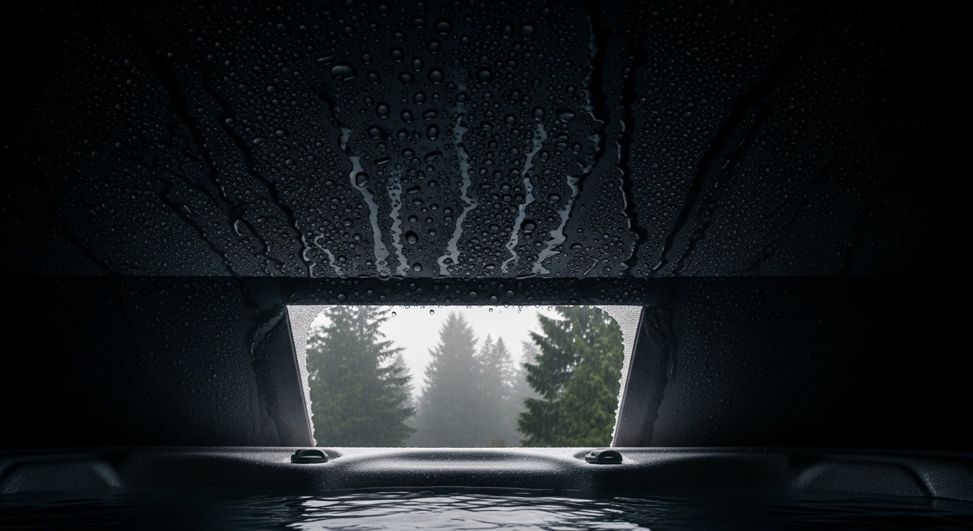 Condensation on the underside of a hot tub cover, a breeding ground for bacteria