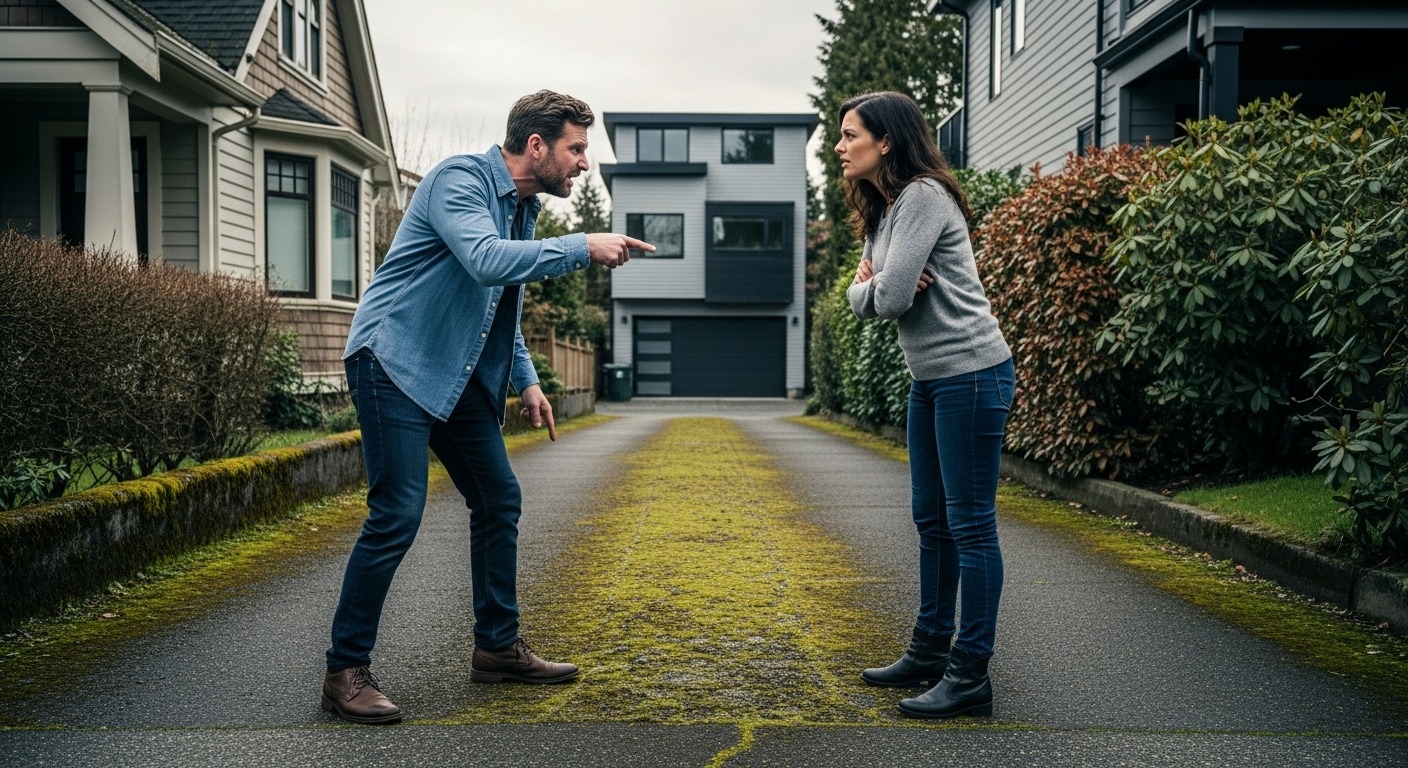Neighbors having a dispute over the property line of a Vancouver laneway house.