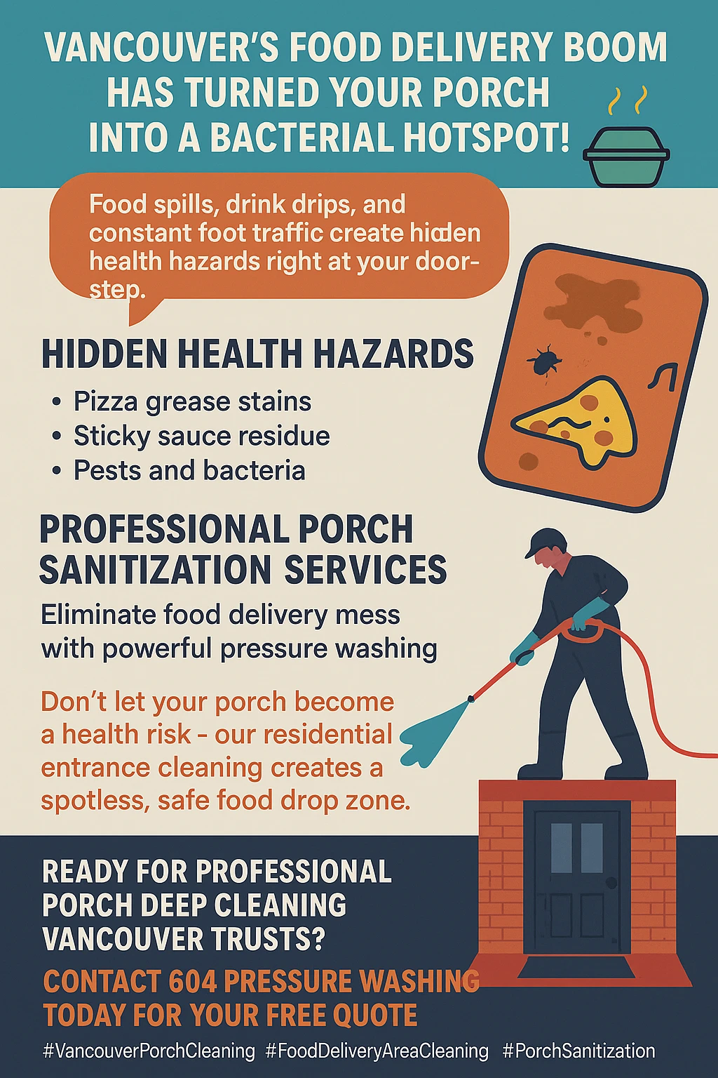Infographic on Vancouver porch cleaning and food delivery health risks.