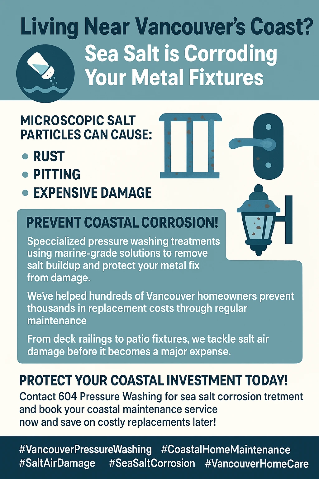 Infographic detailing statistics on sea salt corrosion's impact on Vancouver homes.