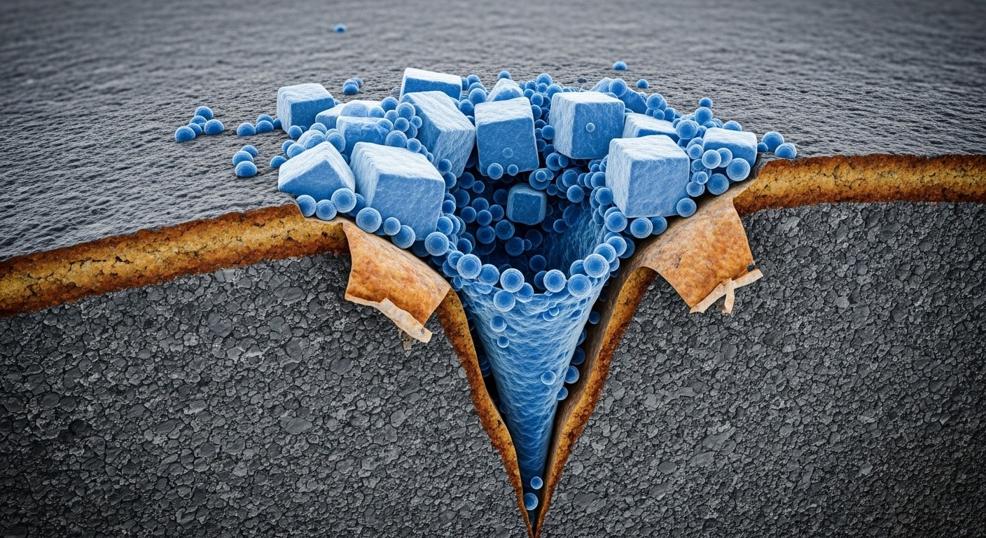 Close-up microscopic image showing pitting corrosion on a metal surface.