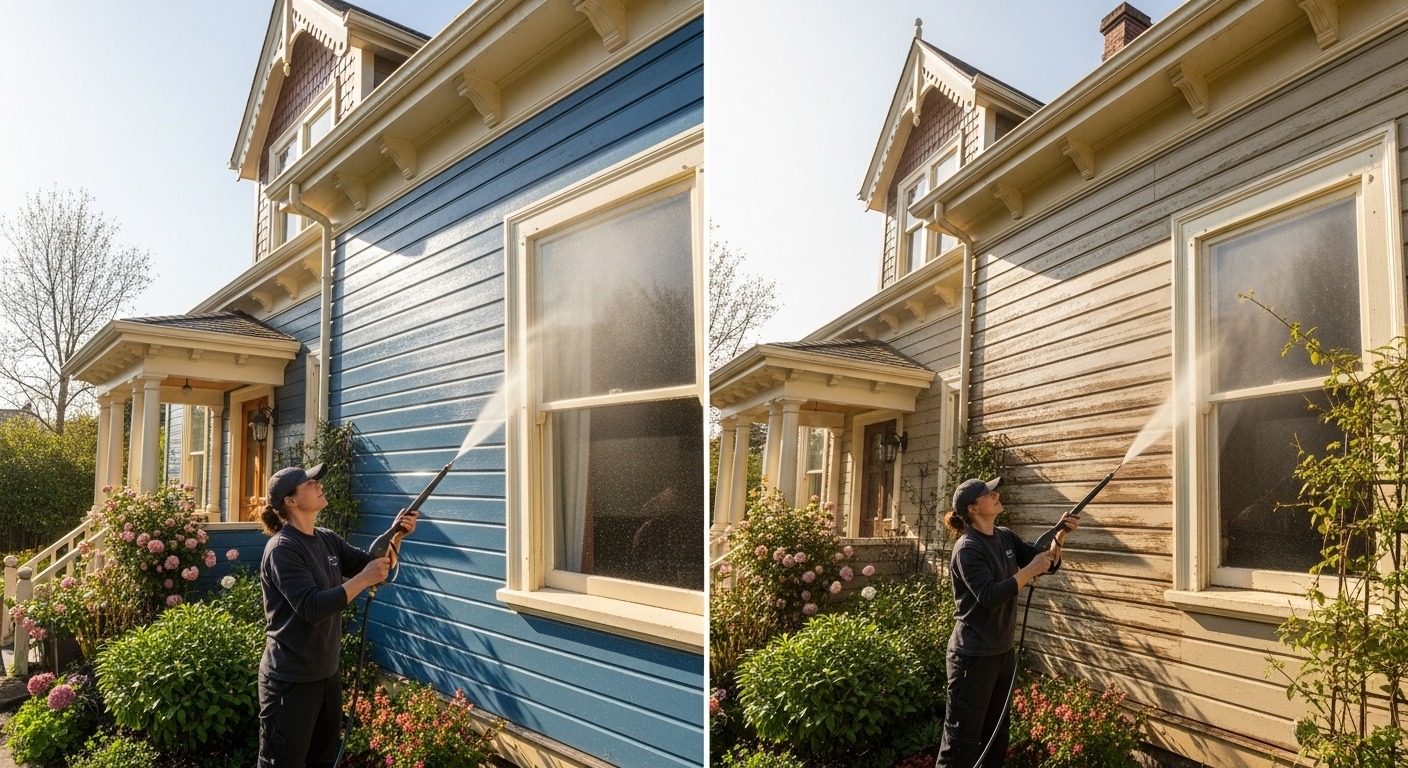 Professional soft washing a character home in Vancouver to restore its beauty.